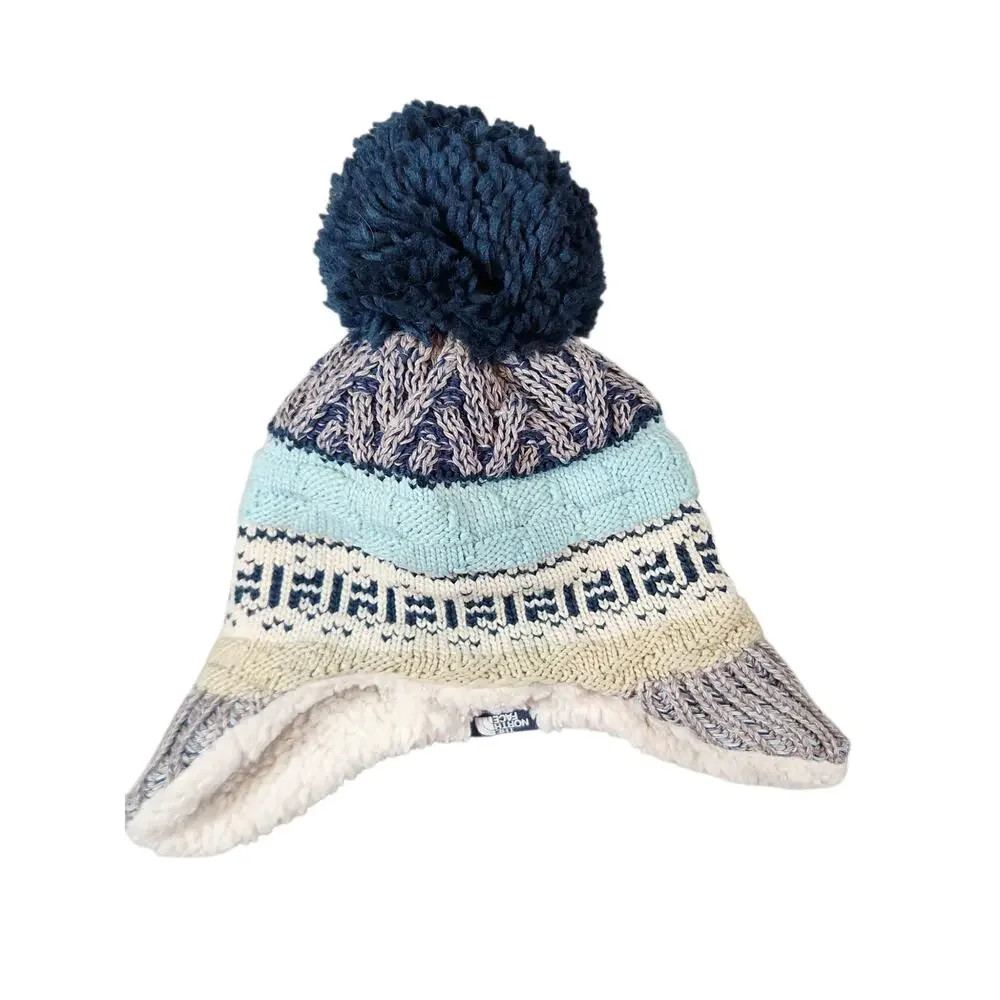 The North Face baby fair isle earflap beanie 6-24 month knit puff ball lined